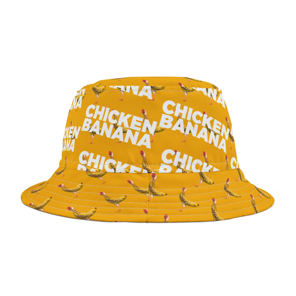 Chicken Banana Pattern Bucket Hat — Fun Yellow All-Over Print Sun Hat