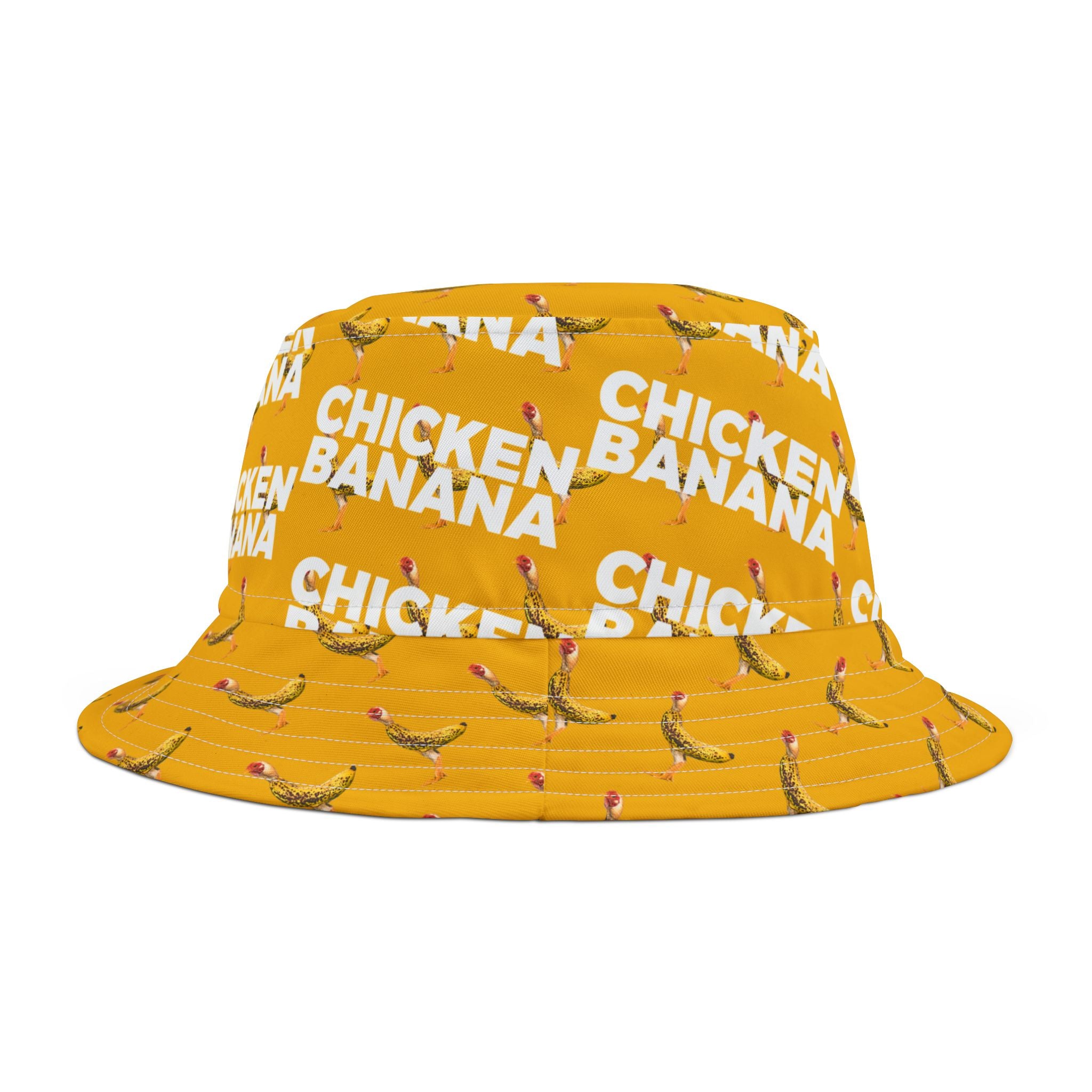 Chicken Banana Pattern Bucket Hat — Fun Yellow All-Over Print Sun Hat