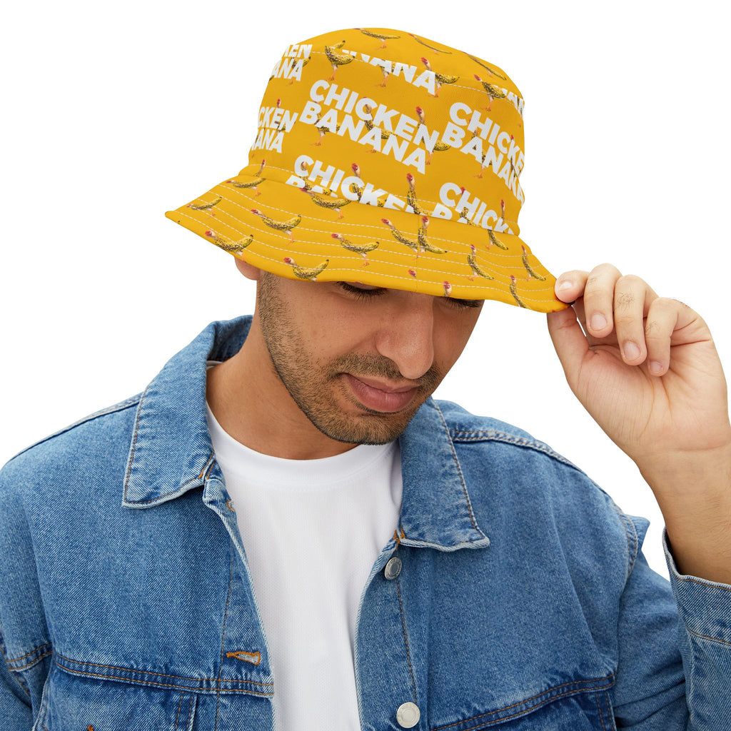 Chicken Banana Pattern Bucket Hat — Fun Yellow All-Over Print Sun Hat