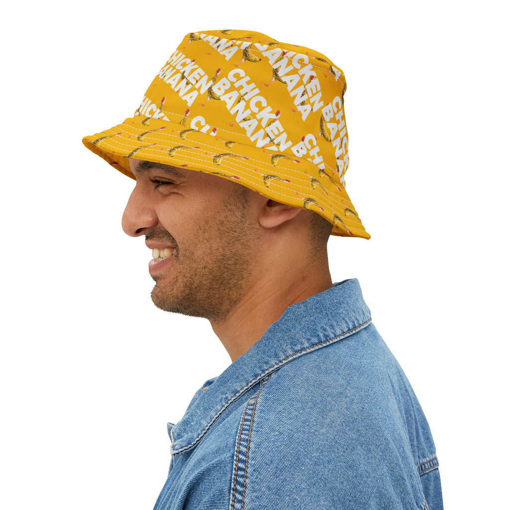 Chicken Banana Pattern Bucket Hat — Fun Yellow All-Over Print Sun Hat