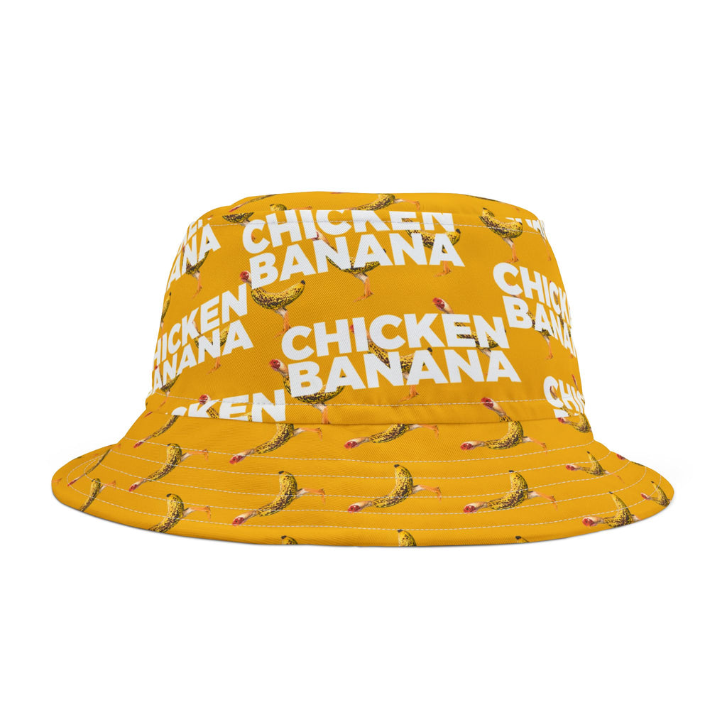 Chicken Banana Pattern Bucket Hat — Fun Yellow All-Over Print Sun Hat