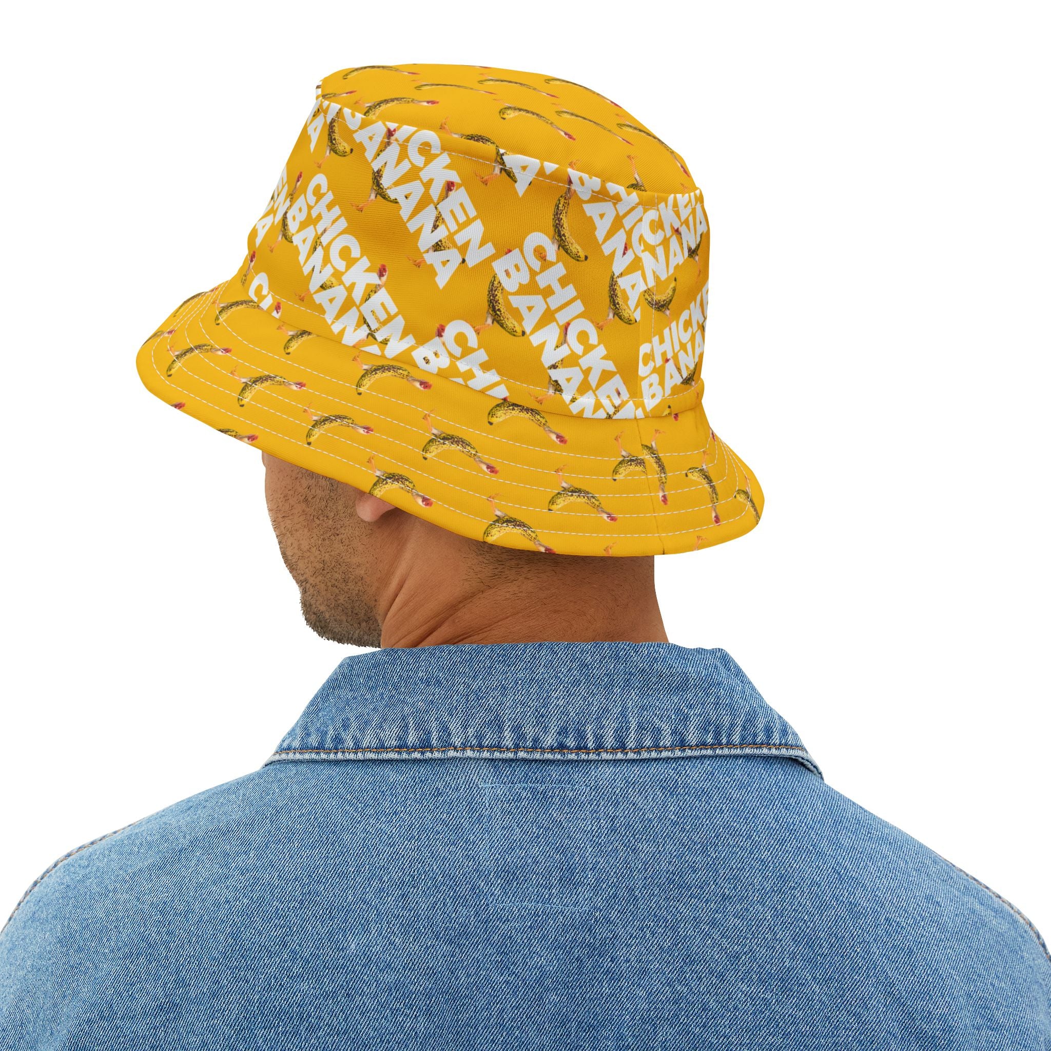 Chicken Banana Pattern Bucket Hat — Fun Yellow All-Over Print Sun Hat