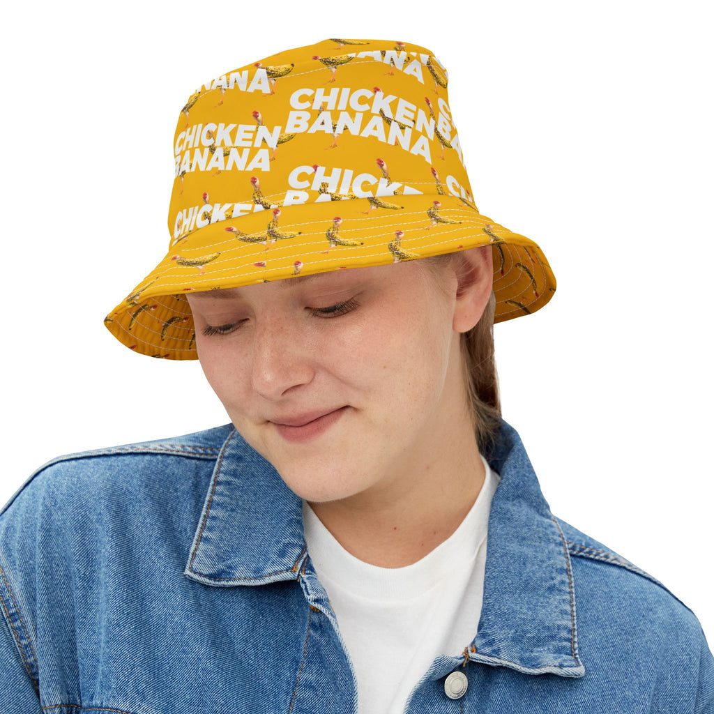 Chicken Banana Pattern Bucket Hat — Fun Yellow All-Over Print Sun Hat