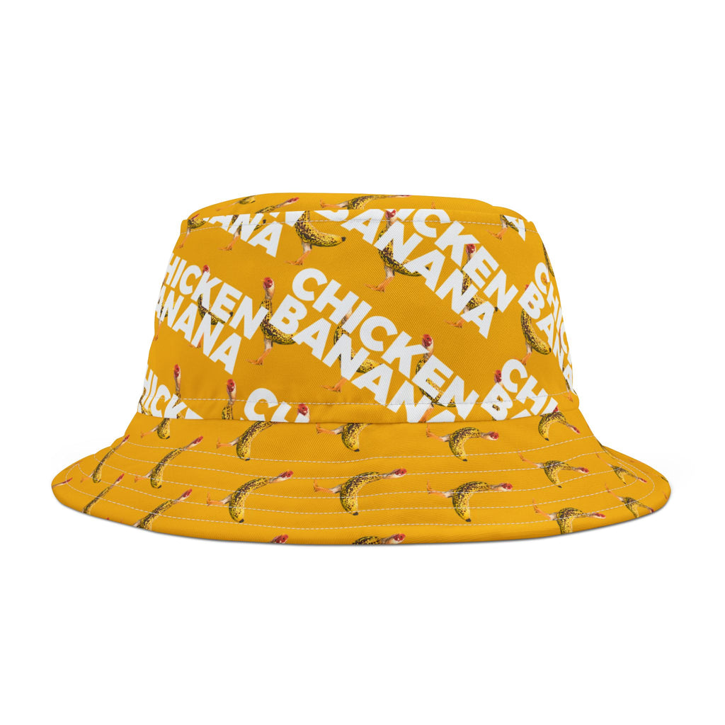 Chicken Banana Pattern Bucket Hat — Fun Yellow All-Over Print Sun Hat