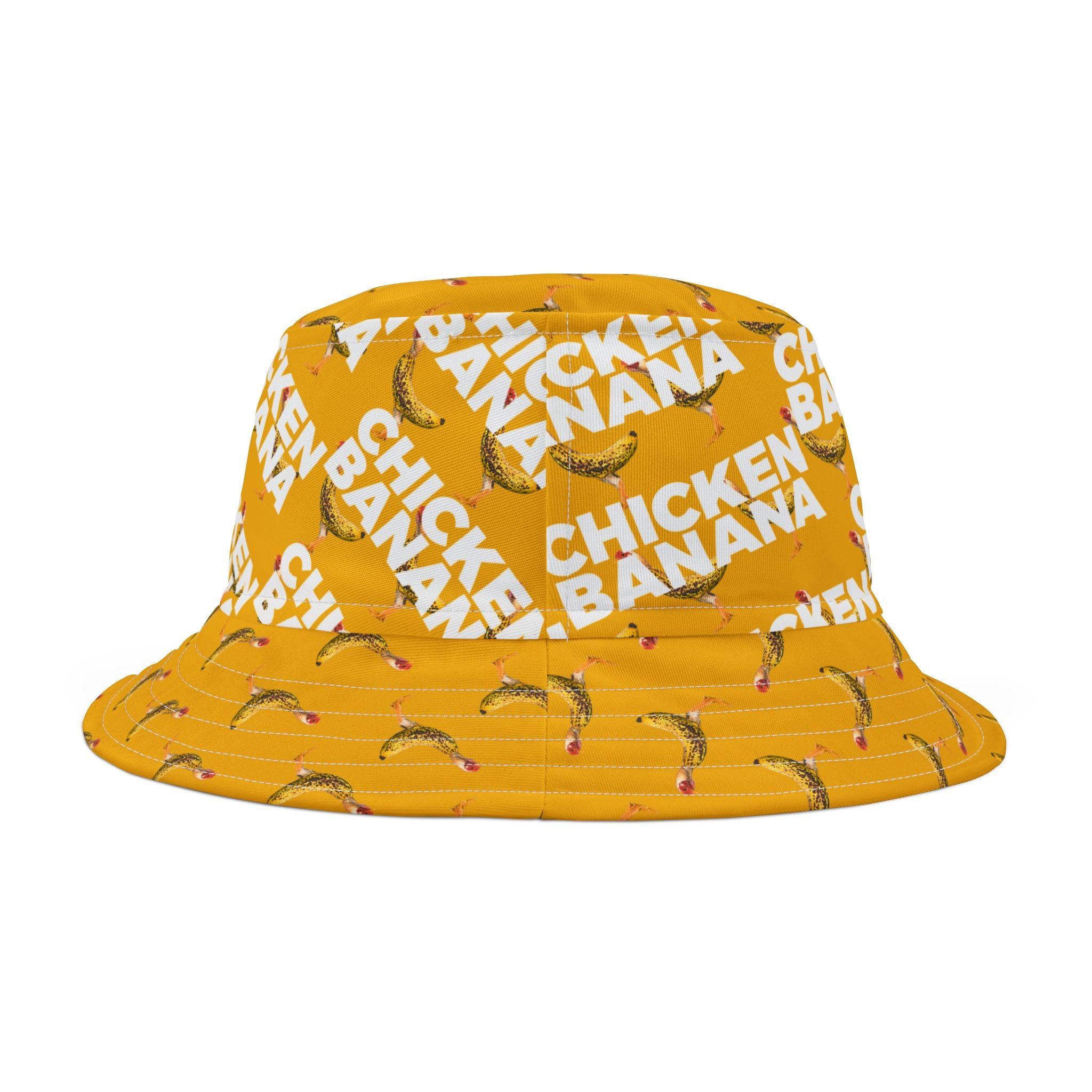 Chicken Banana Pattern Bucket Hat — Fun Yellow All-Over Print Sun Hat
